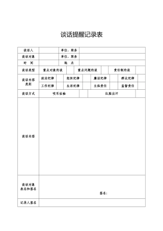 党员干部谈话提醒记录表