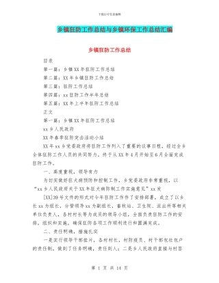 乡镇狂防工作总结与乡镇环保工作总结汇编