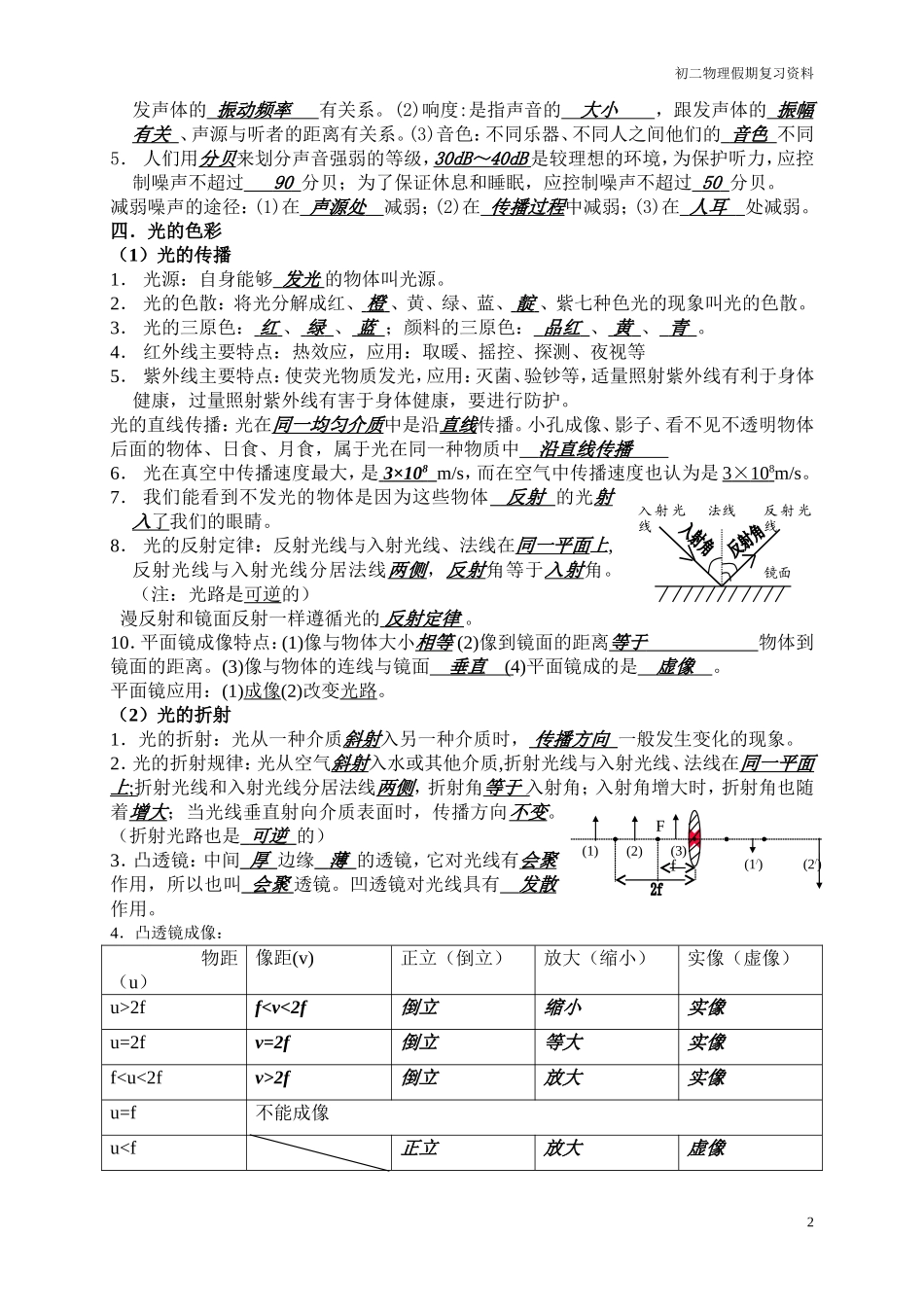 初二物理上期复习资料(一)_第2页
