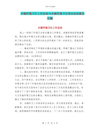 乡镇环境卫生工作总结与乡镇环境卫生突击活动意见汇编