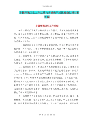 乡镇环境卫生工作总结与乡镇班子对照检查汇报材料汇编