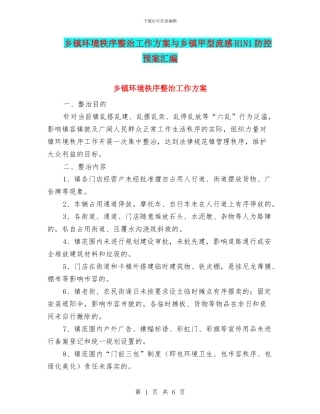 乡镇环境秩序整治工作方案与乡镇甲型流感H1N1防控预案汇编