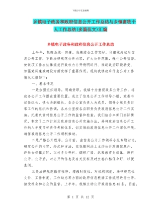 乡镇电子政务和政府信息公开工作总结与乡镇畜牧个人工作总结汇编