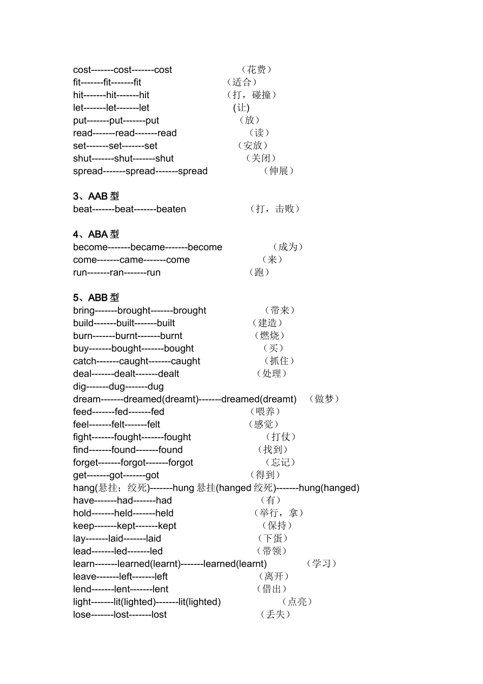 动词过去式不规则变化表 (初中)_第2页