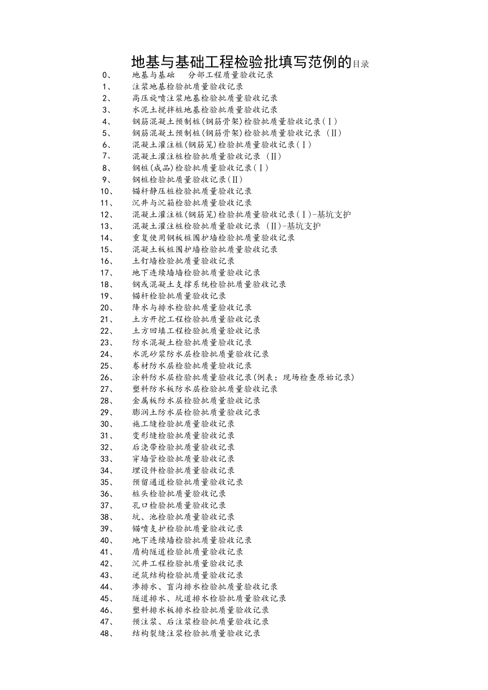 地基与基础工程检验批填写范例的目录_第1页