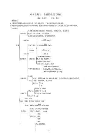 中考总复习金属的性质基础知识讲解