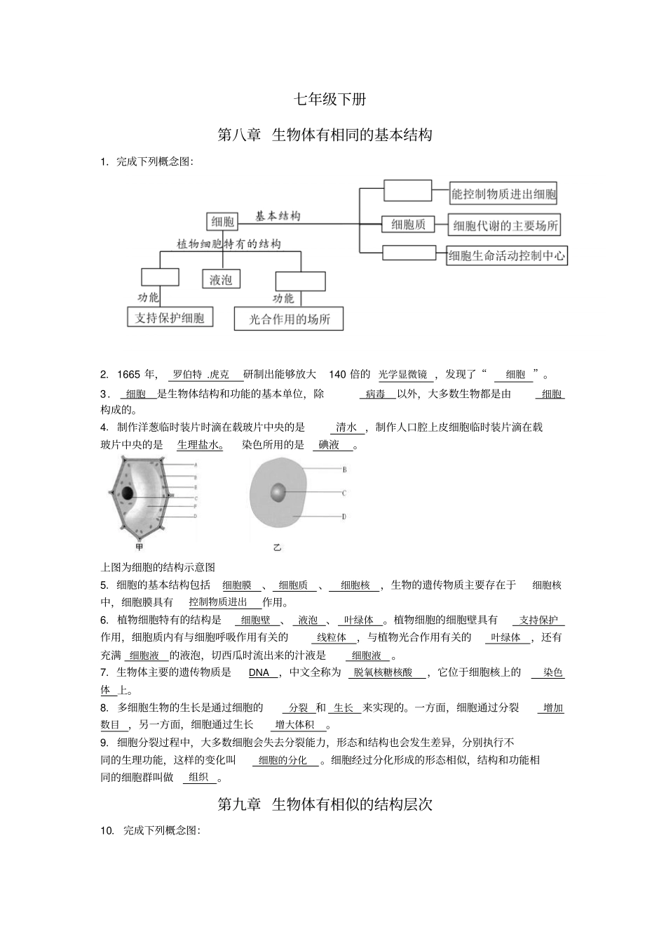 中考指引苏科版生物中考复习七年级下册知识梳理_第1页