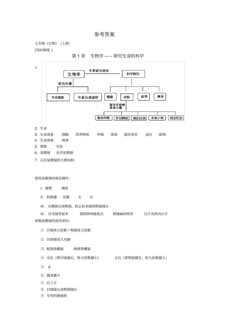 中考指引苏科版生物中考复习知识梳理参考答案_第1页