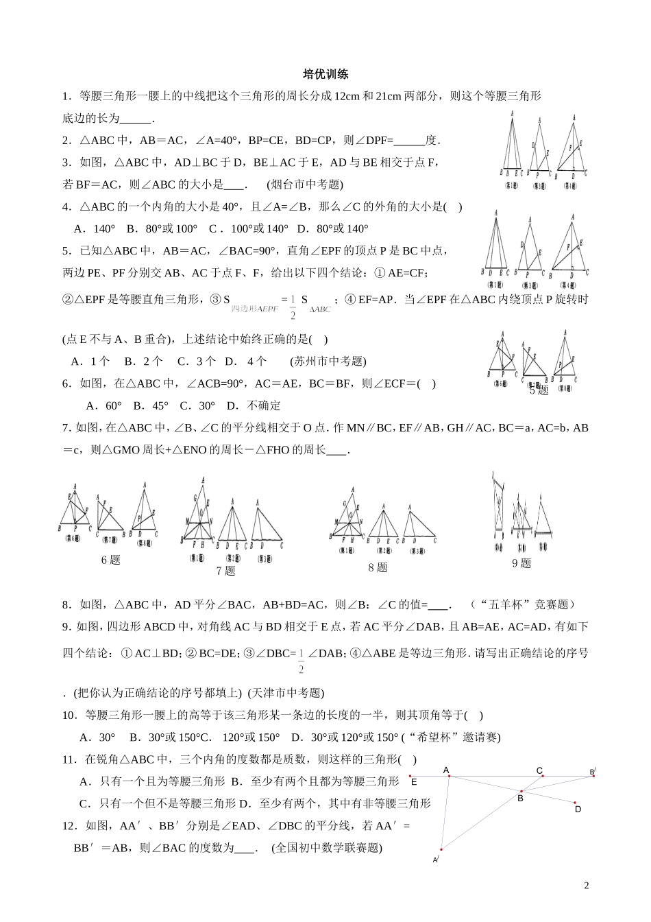 等腰三角形培优提高练习题_第2页