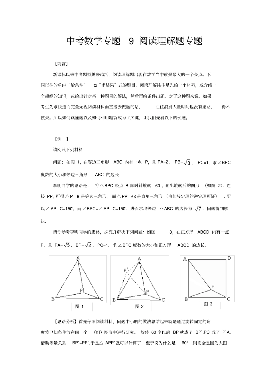 中考数学专题十九阅读理解题专题_第1页