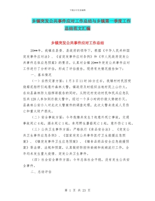 乡镇突发公共事件应对工作总结与乡镇第一季度工作总结范文汇编