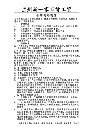 仓库奖惩制度