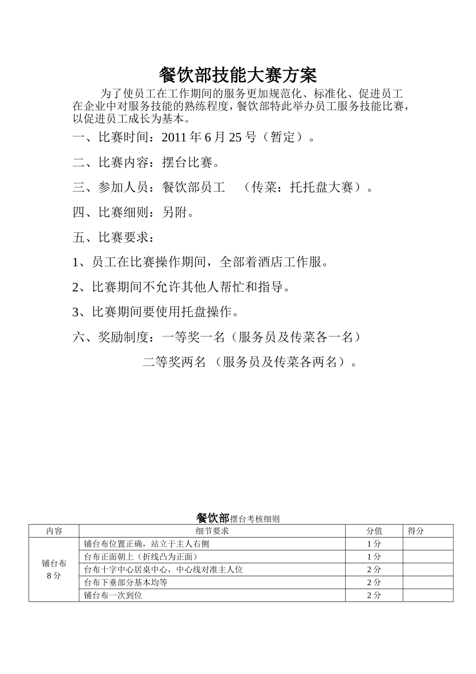 餐饮部服务技能大赛方案_第1页