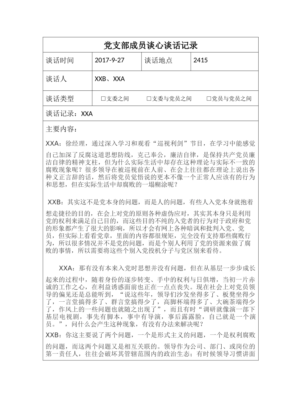 党支部成员谈心谈话纪录_第1页