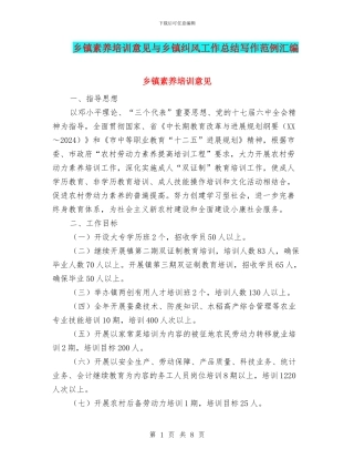 乡镇素质培训意见与乡镇纠风工作总结写作范例汇编