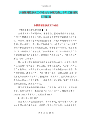 乡镇级精准扶贫工作总结与乡镇纪委上半年工作情况汇报汇编