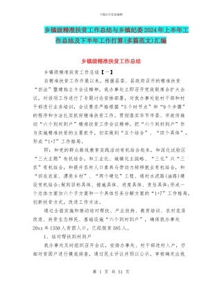 乡镇级精准扶贫工作总结与乡镇纪委2024年上半年工作总结及下半年工作打算汇编