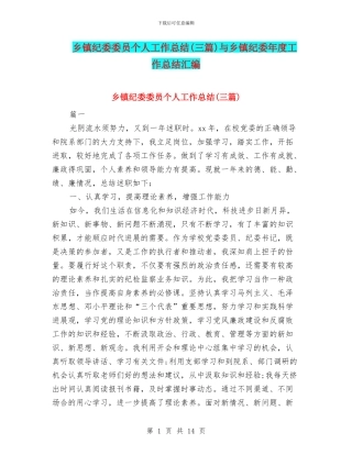 乡镇纪委委员个人工作总结与乡镇纪委年度工作总结汇编
