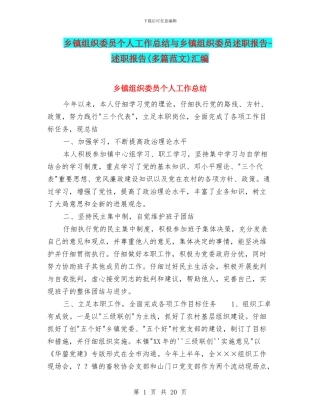 乡镇组织委员个人工作总结与乡镇组织委员述职报告