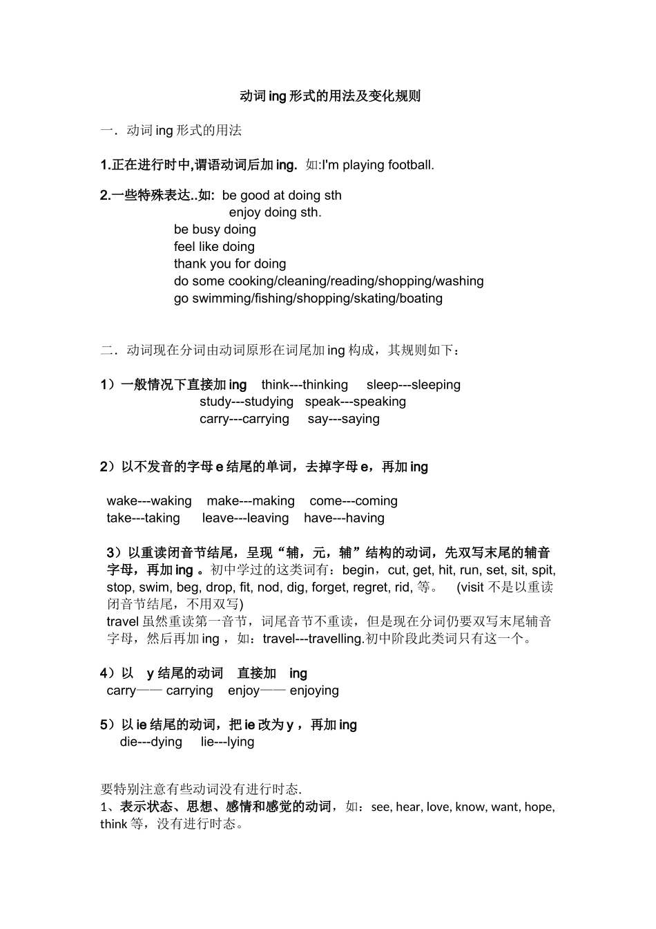 动词ing形式的用法及变化规则_第1页