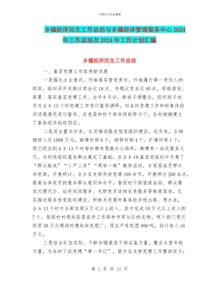 乡镇经济民生工作总结与乡镇经济管理服务中心2024年工作总结及2024年工作计划汇编