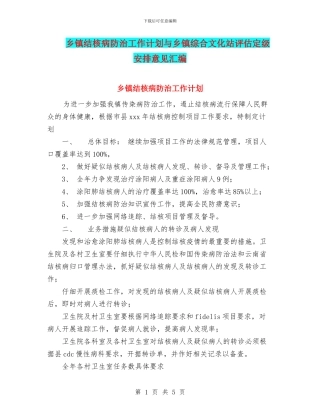 乡镇结核病防治工作计划与乡镇综合文化站评估定级安排意见汇编