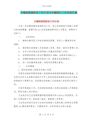 乡镇结核病防治工作计划与乡镇统计工作总结汇编
