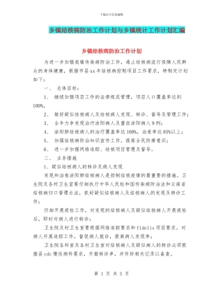 乡镇结核病防治工作计划与乡镇统计工作计划汇编