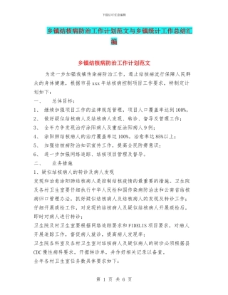 乡镇结核病防治工作计划范文与乡镇统计工作总结汇编