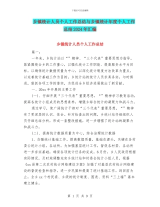 乡镇统计人员个人工作总结与乡镇统计年度个人工作总结2024年汇编
