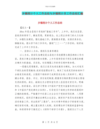 乡镇统计个人工作总结与乡镇统计员工作总结汇编