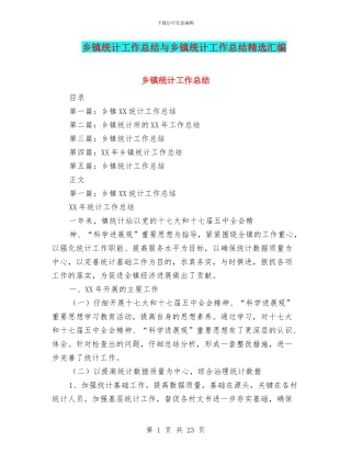 乡镇统计工作总结与乡镇统计工作总结精选汇编