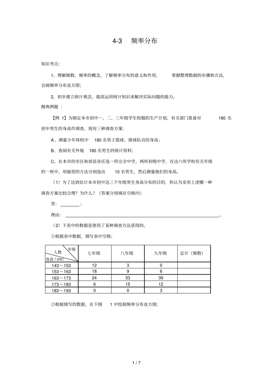 中考数学总复习一点通教学案频率分布_第1页