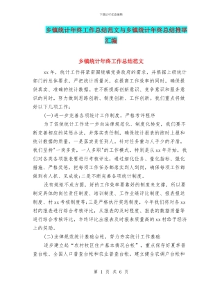 乡镇统计年终工作总结范文与乡镇统计年终总结推荐汇编