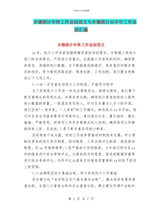 乡镇统计年终工作总结范文与乡镇统计站半年工作总结汇编