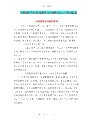 乡镇统计年终总结推荐与乡镇统计站工作总结汇编