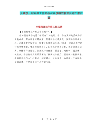 乡镇统计站年终工作总结与乡镇绩效管理自评汇报汇编