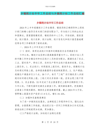 乡镇统计站半年工作总结与乡镇统计站工作总结汇编