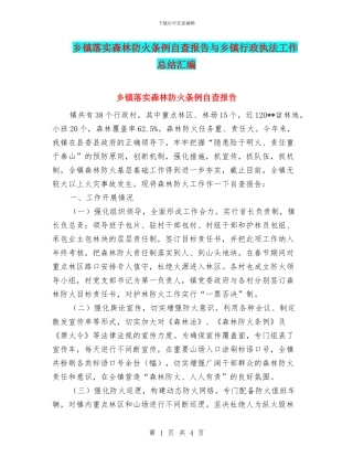 乡镇落实森林防火条例自查报告与乡镇行政执法工作总结汇编