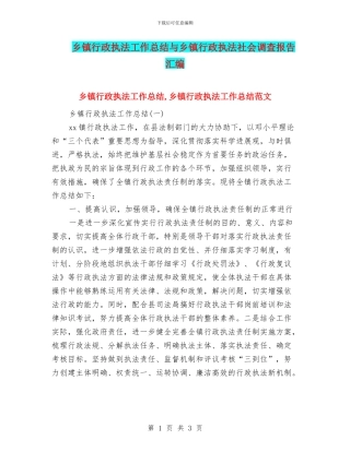 乡镇行政执法工作总结与乡镇行政执法社会调查报告汇编