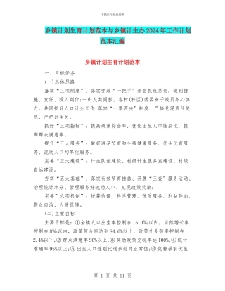 乡镇计划生育计划范本与乡镇计生办2024年工作计划范本汇编