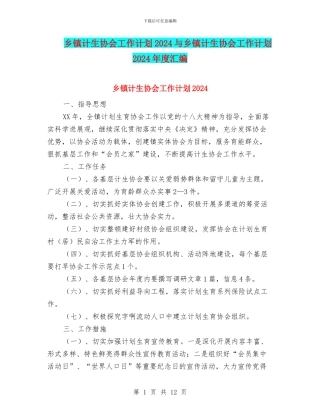 乡镇计生协会工作计划2024与乡镇计生协会工作计划2024年度汇编