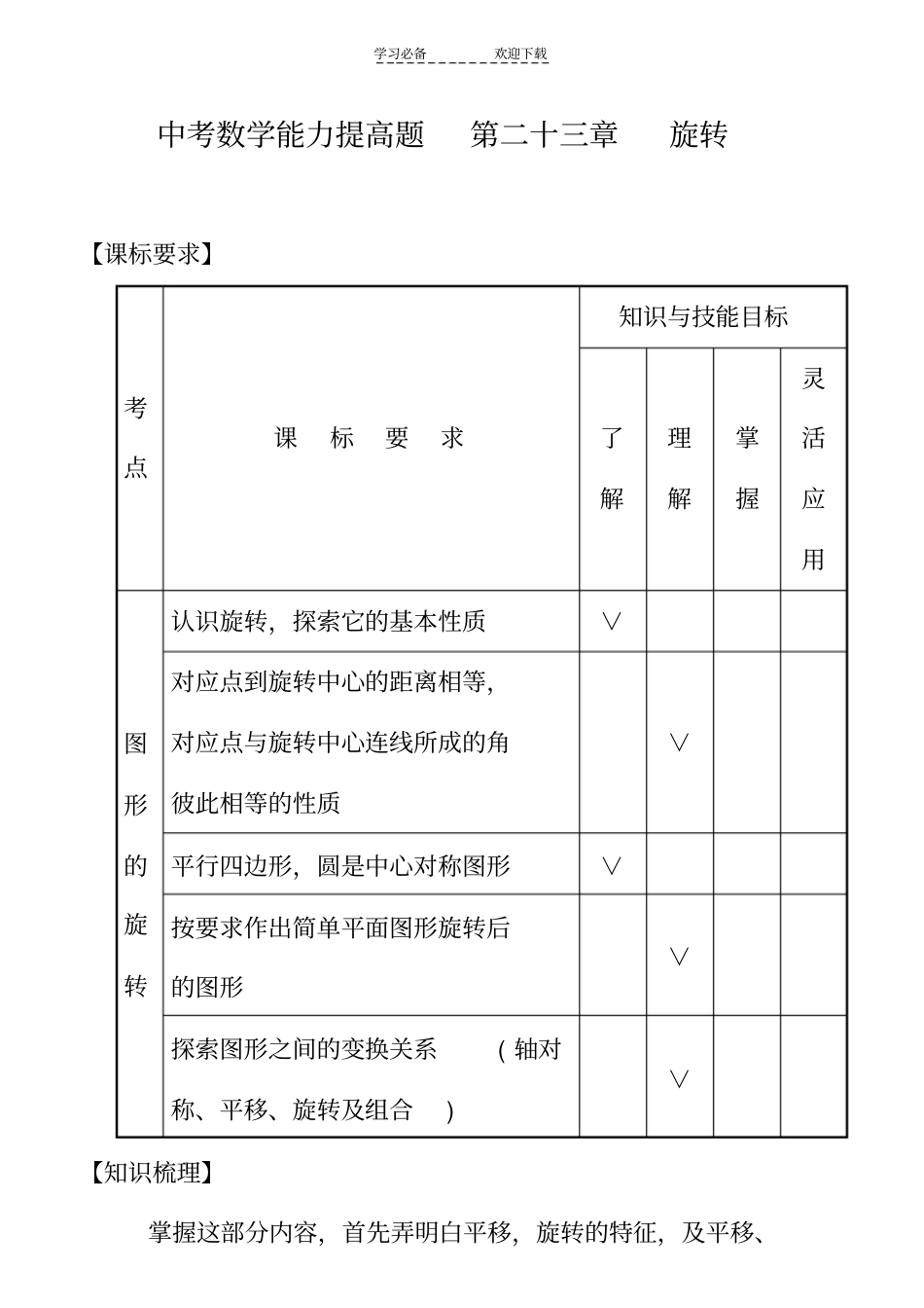 中考数学能力提高题第二十三章旋转含答案_第1页