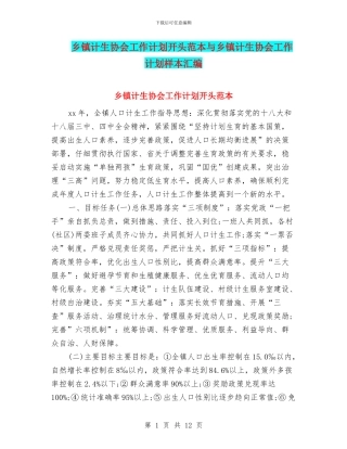 乡镇计生协会工作计划开头范本与乡镇计生协会工作计划样本汇编