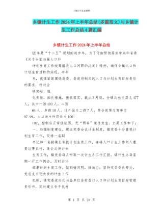 乡镇计生工作2024年上半年总结与乡镇计生工作总结4篇汇编