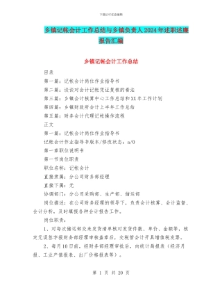 乡镇记帐会计工作总结与乡镇负责人2024年述职述廉报告汇编