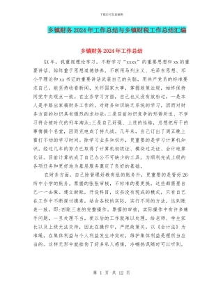 乡镇财务2024年工作总结与乡镇财税工作总结汇编
