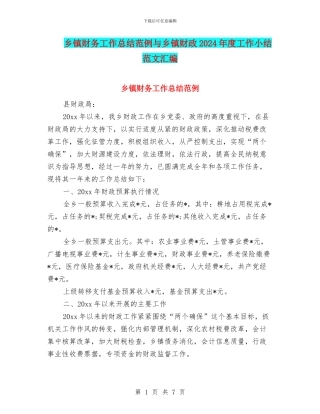 乡镇财务工作总结范例与乡镇财政2024年度工作小结范文汇编