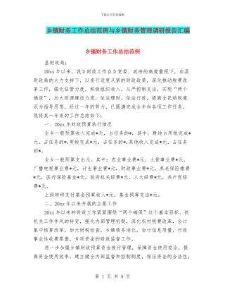 乡镇财务工作总结范例与乡镇财务管理调研报告汇编
