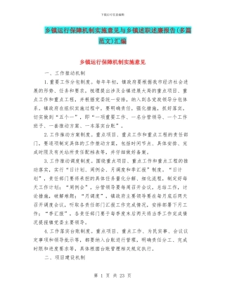 乡镇运行保障机制实施意见与乡镇述职述廉报告汇编